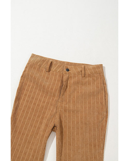 Checkered Corduroy Flare High Waist Pants