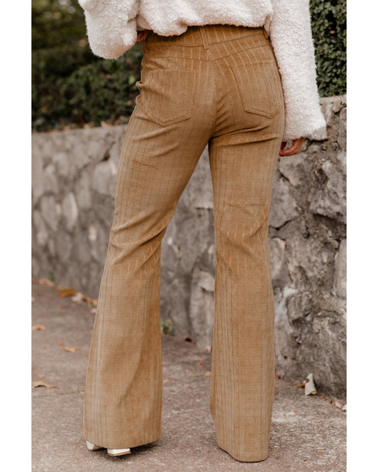 Checkered Corduroy Flare High Waist Pants