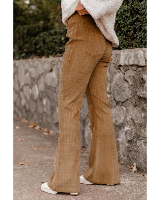 Checkered Corduroy Flare High Waist Pants