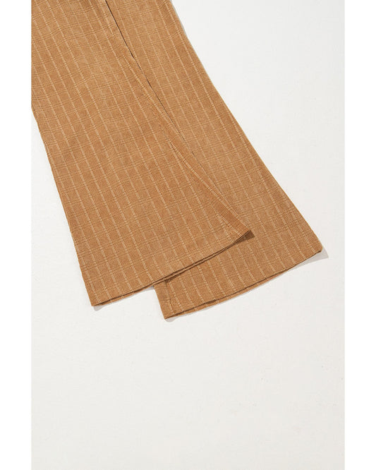 Checkered Corduroy Flare High Waist Pants