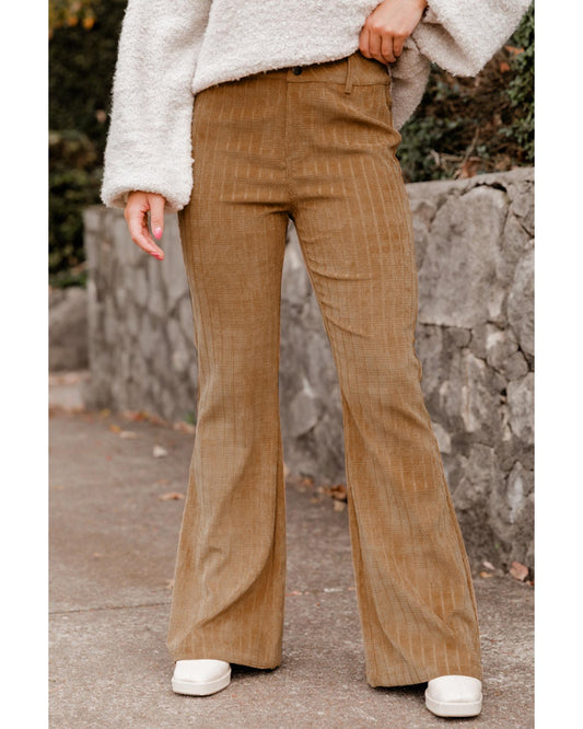 Checkered Corduroy Flare High Waist Pants
