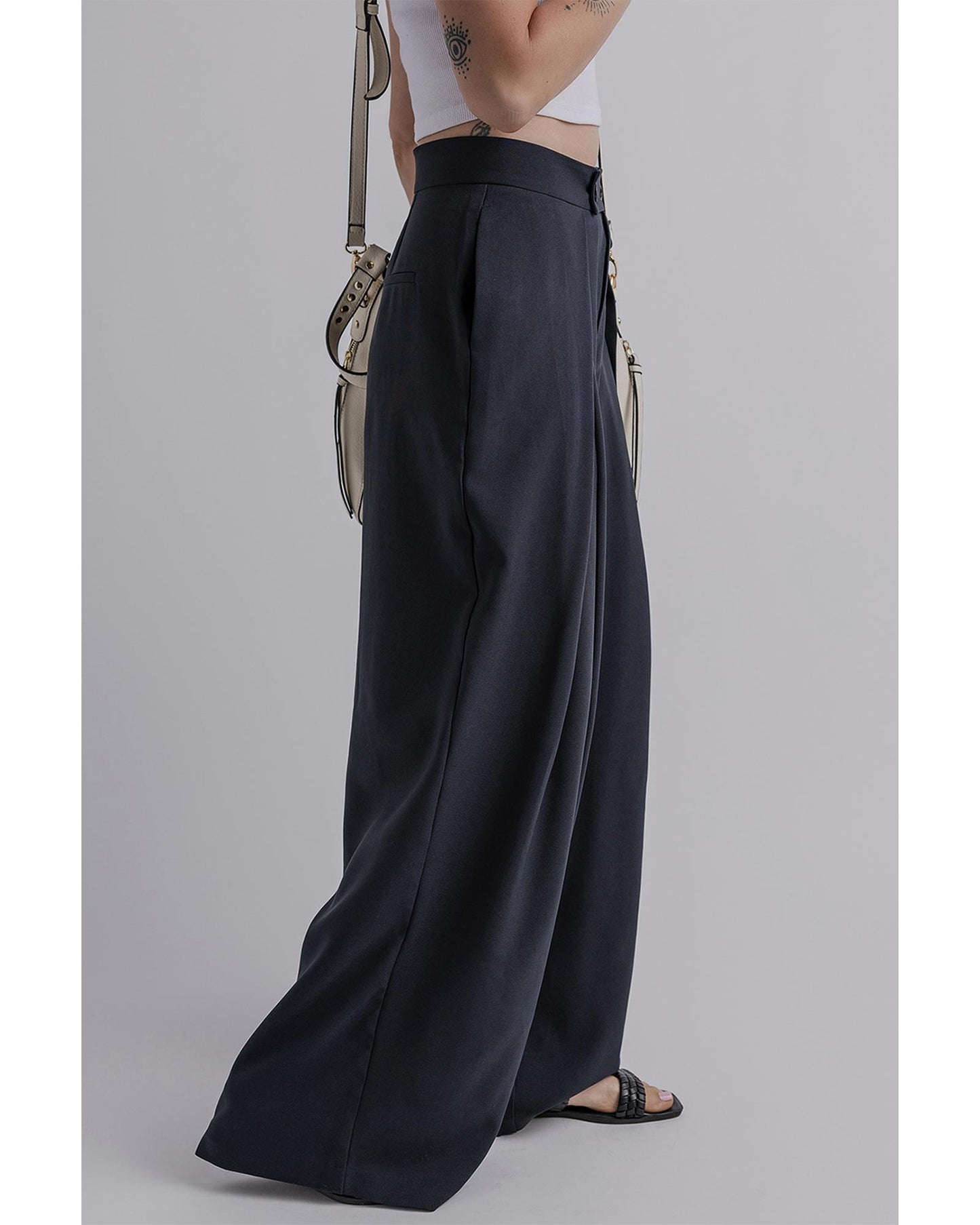 High-Waist Pleated Wide-Leg Trousers