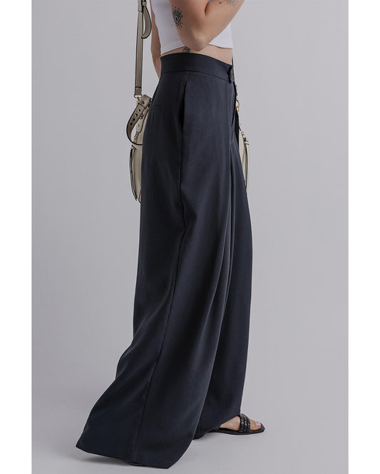 High-Waist Pleated Wide-Leg Trousers