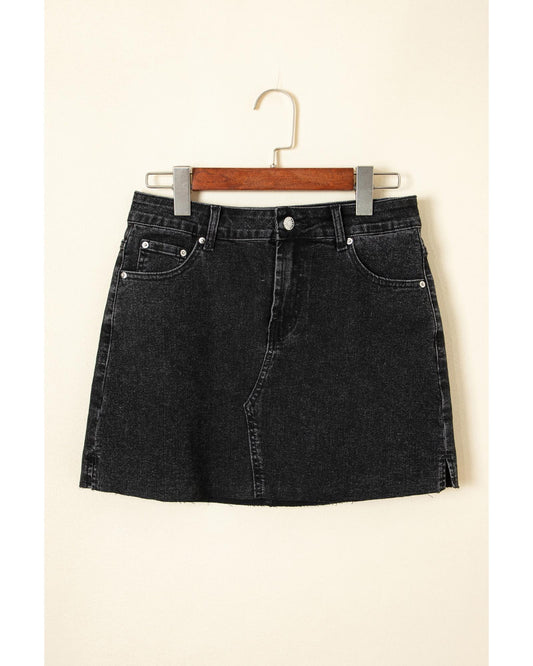 Mineral Wash Ripped Raw Hem Denim Mini Skirt