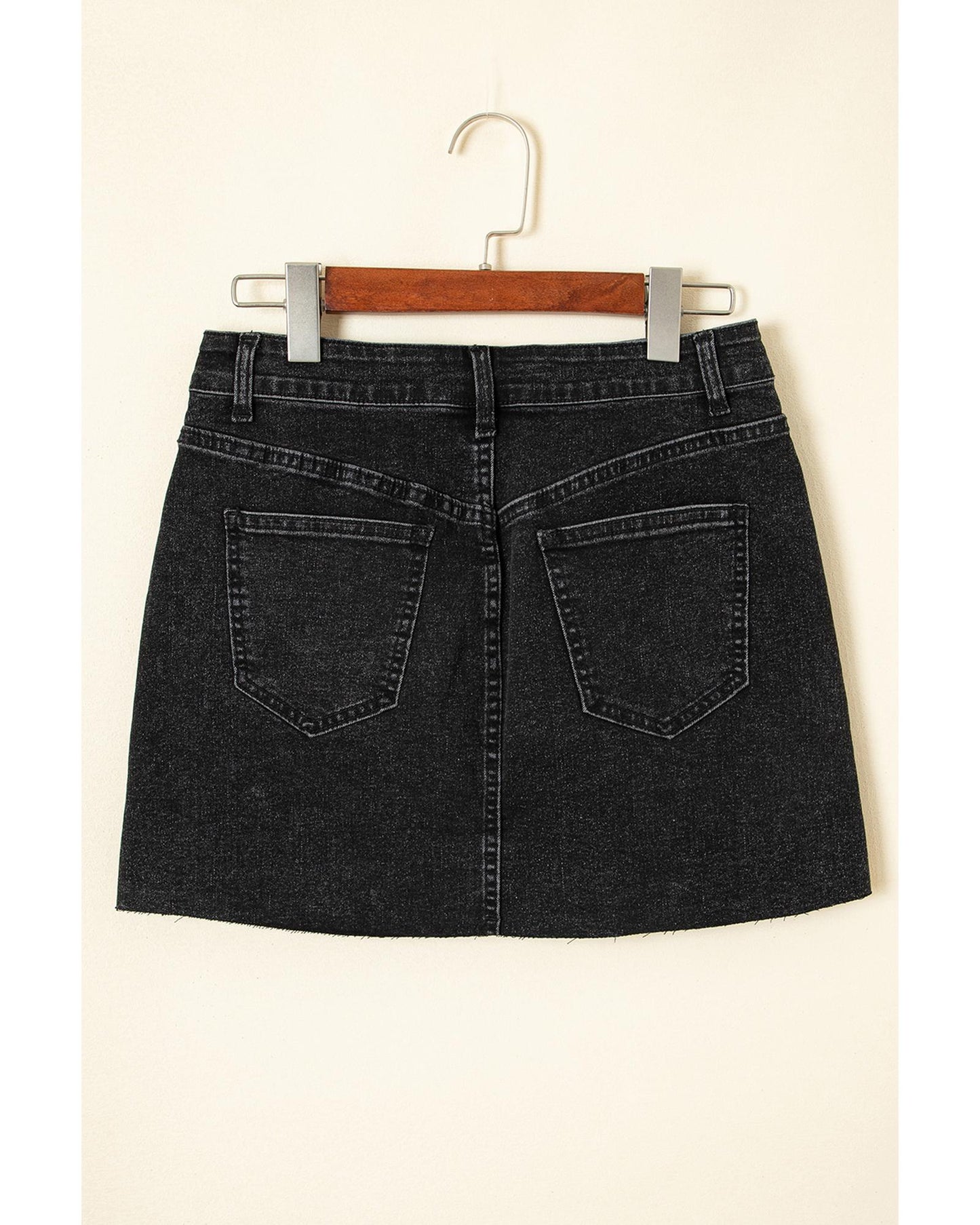 Mineral Wash Ripped Raw Hem Denim Mini Skirt