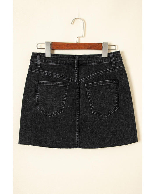 Mineral Wash Ripped Raw Hem Denim Mini Skirt