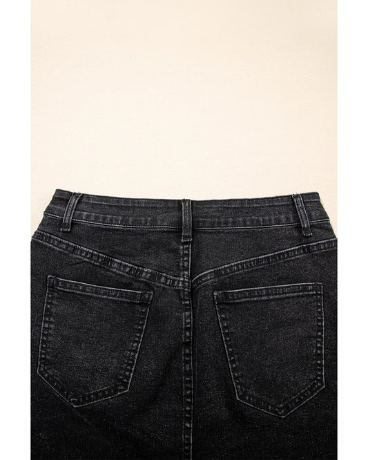 Mineral Wash Ripped Raw Hem Denim Mini Skirt