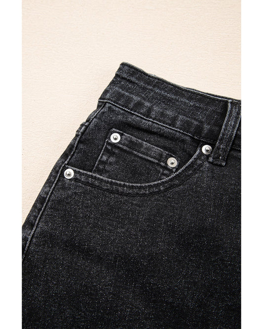 Mineral Wash Ripped Raw Hem Denim Mini Skirt