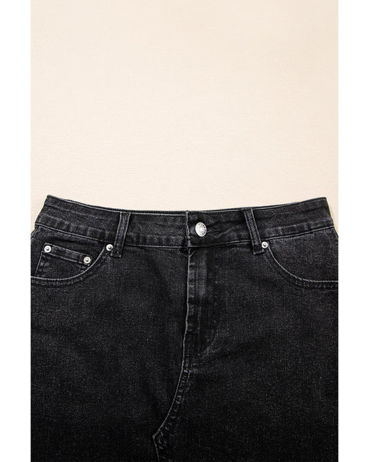Mineral Wash Ripped Raw Hem Denim Mini Skirt