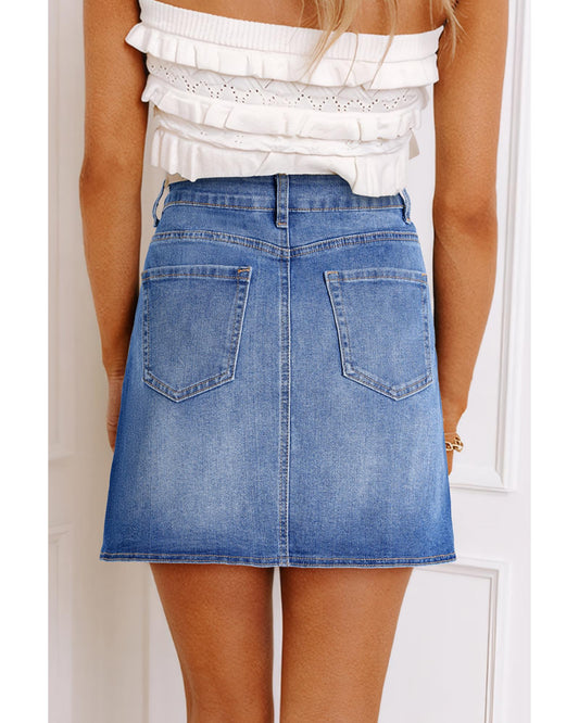 ASHLEIGH BLUE Wrapped Crossed Waist Denim Mini Skirt