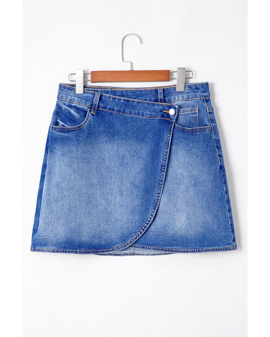 ASHLEIGH BLUE Wrapped Crossed Waist Denim Mini Skirt