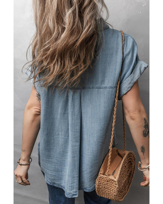 Folded Short Sleeve Denim Shirt
