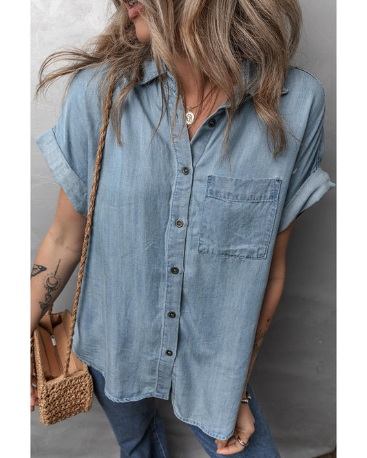 Folded Short Sleeve Denim Shirt