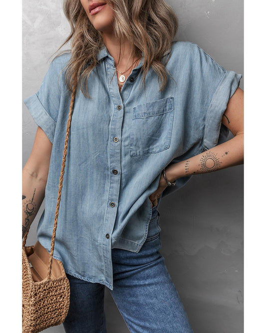 Folded Short Sleeve Denim Shirt