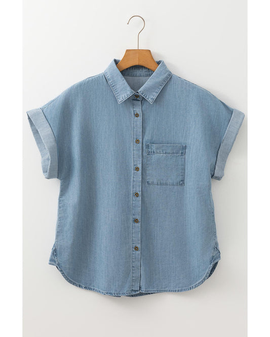 Folded Short Sleeve Denim Shirt