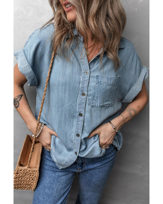 Folded Short Sleeve Denim Shirt