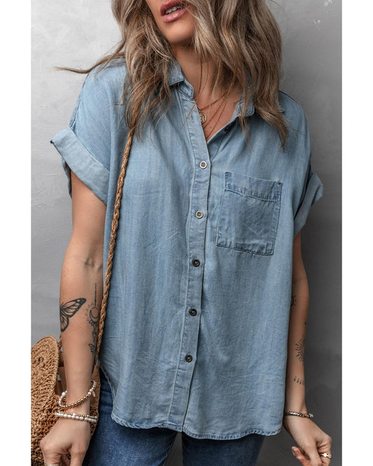 Folded Short Sleeve Denim Shirt