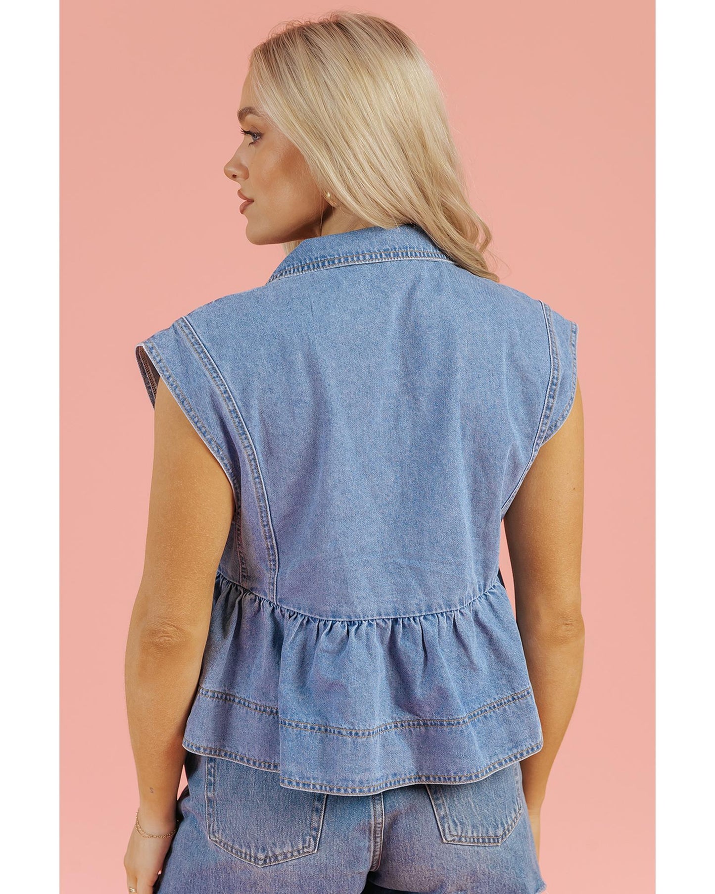Dusk Blue Lapel Denim Babydoll Top