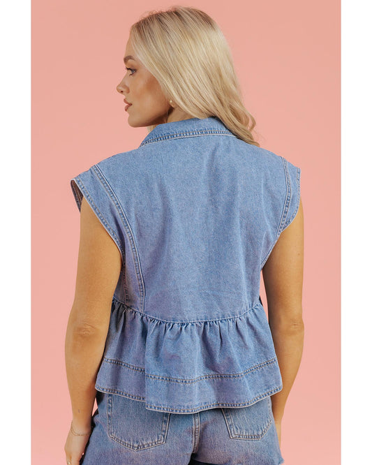 Dusk Blue Lapel Denim Babydoll Top