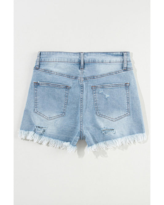 Light Blue Distressed Raw Hem  Denim Shorts