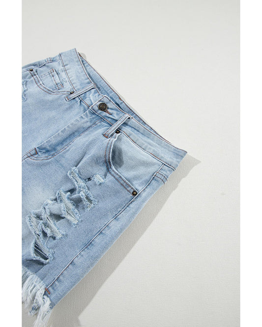 Light Blue Distressed Raw Hem  Denim Shorts
