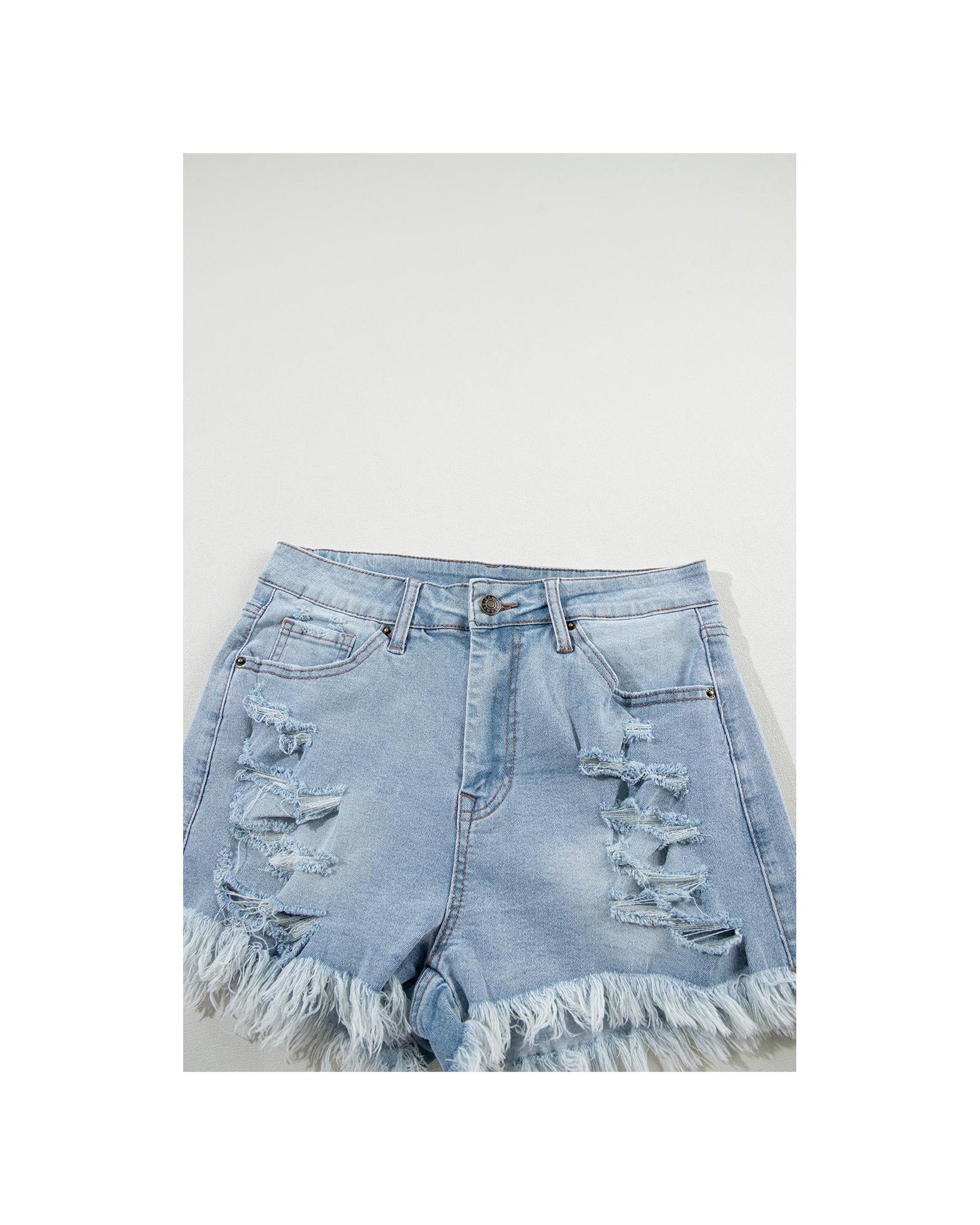 Light Blue Distressed Raw Hem  Denim Shorts
