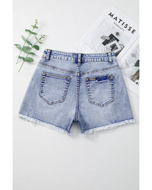 Beau Blue Pearl Studded Pockets Denim Shorts