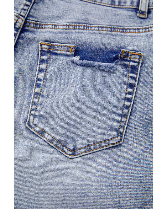 Beau Blue Pearl Studded Pockets Denim Shorts