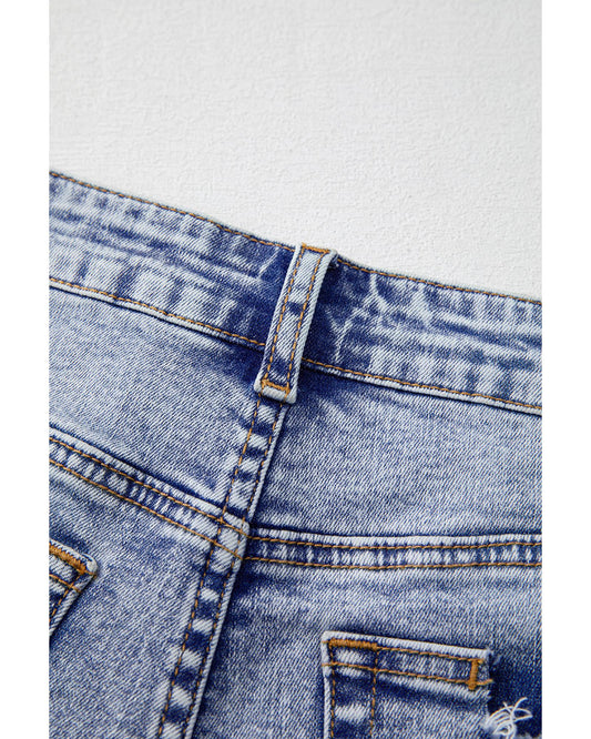 Beau Blue Pearl Studded Pockets Denim Shorts