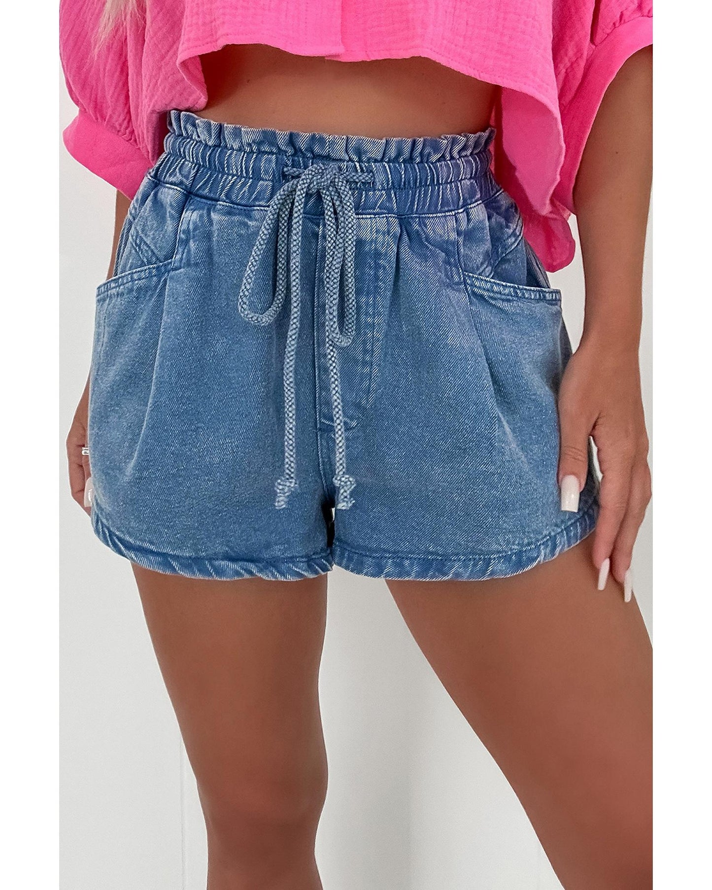 ASHLLEIGH BLUE Drawstring High Waist Denim Shorts