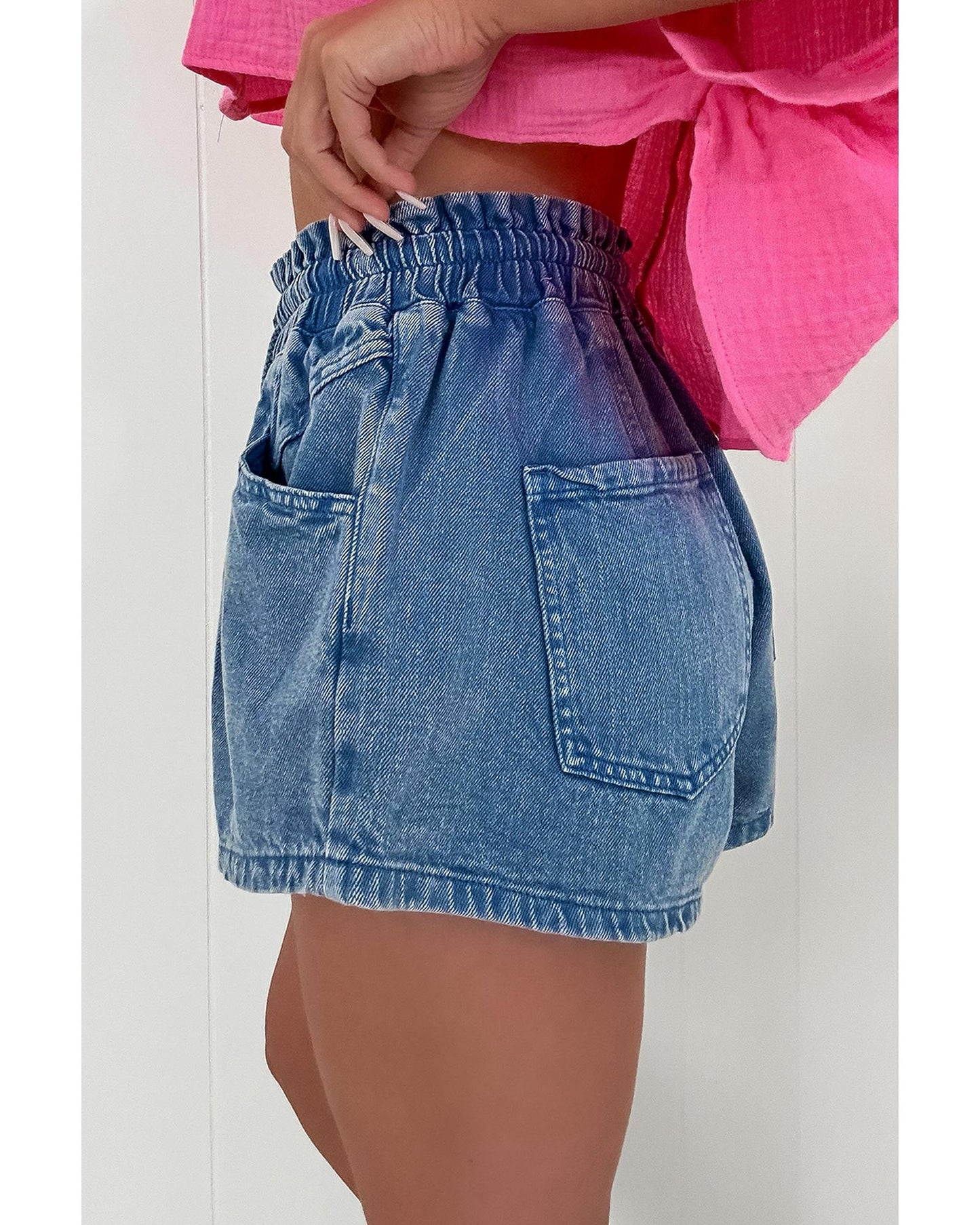 ASHLLEIGH BLUE Drawstring High Waist Denim Shorts