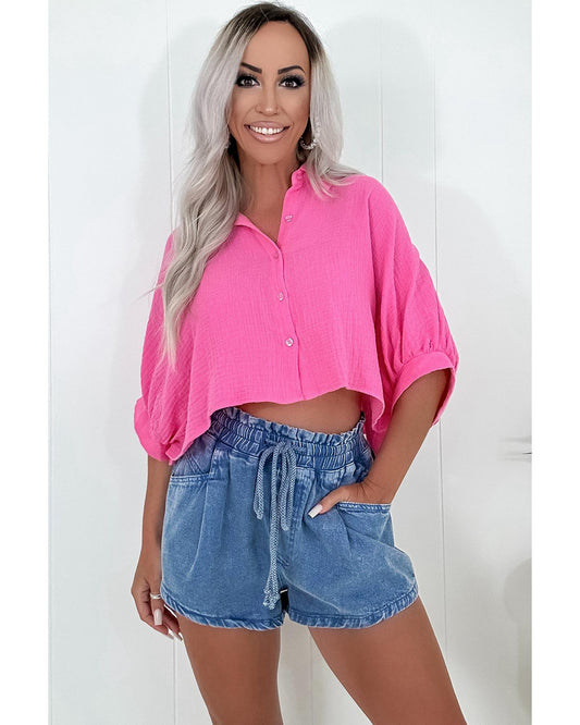 ASHLLEIGH BLUE Drawstring High Waist Denim Shorts