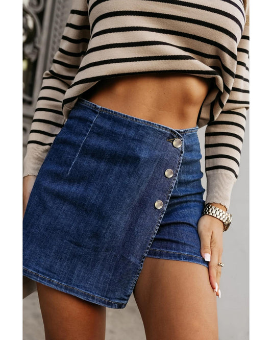 Asymmetric Wrapped Buttoned High Waist Denim Shorts