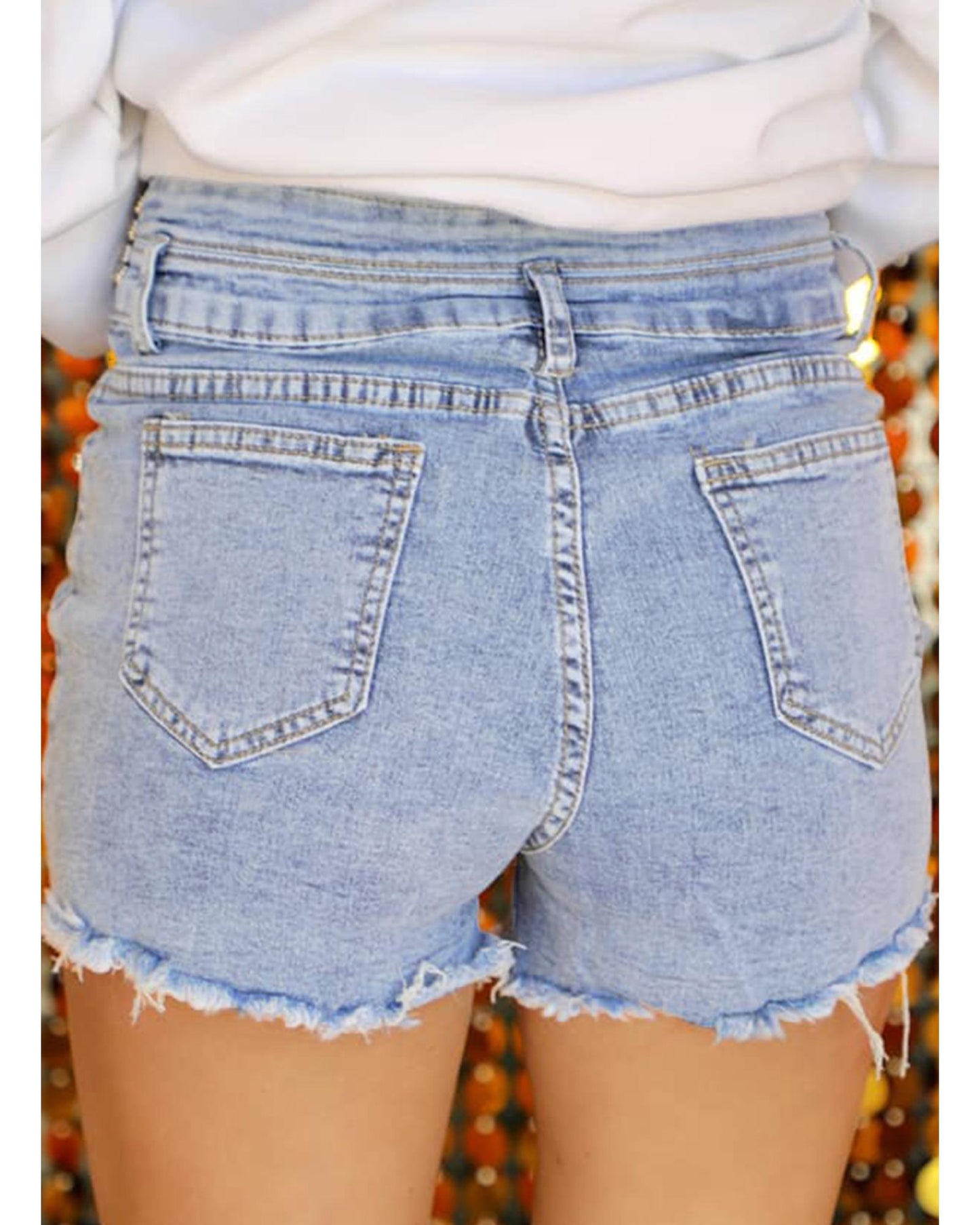 Beau Blue Rhinestone Light Wash Denim Shorts