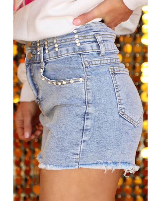 Beau Blue Rhinestone Light Wash Denim Shorts