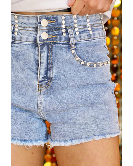 Beau Blue Rhinestone Light Wash Denim Shorts