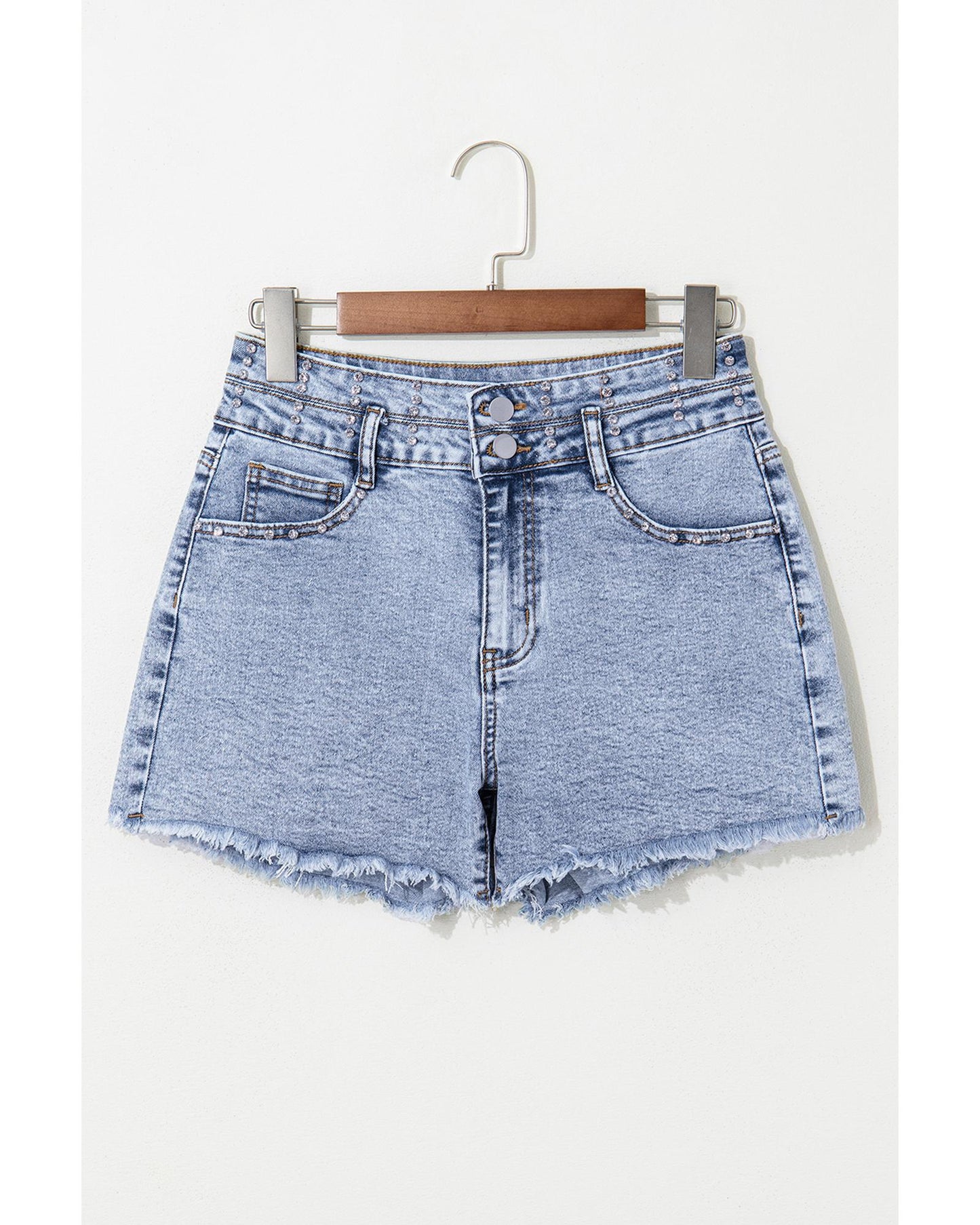 Beau Blue Rhinestone Light Wash Denim Shorts