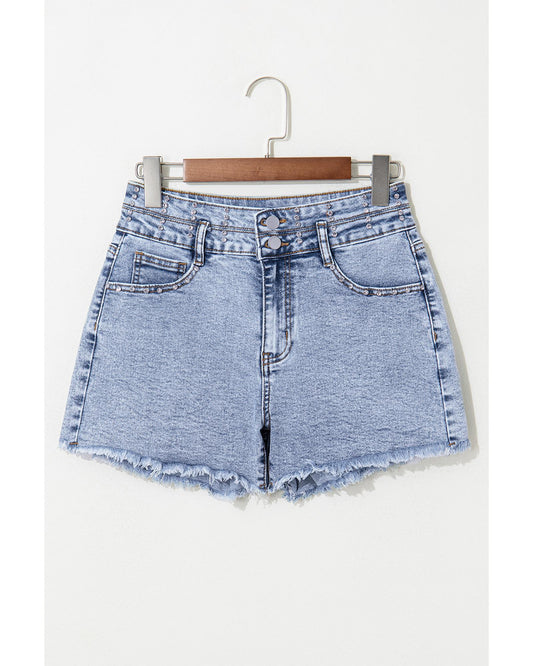 Beau Blue Rhinestone Light Wash Denim Shorts