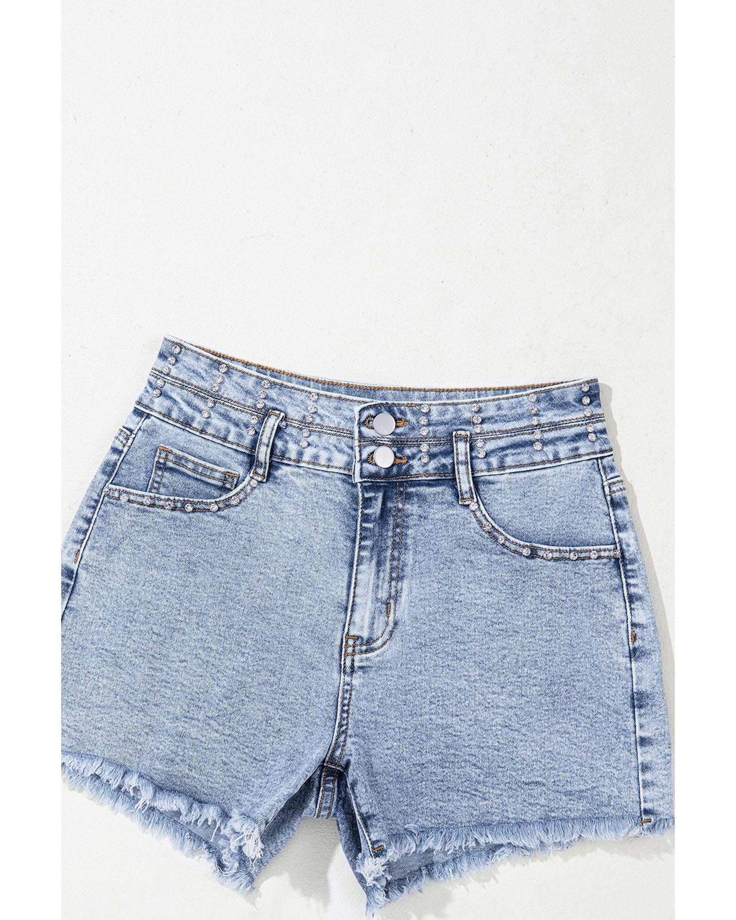 Beau Blue Rhinestone Light Wash Denim Shorts