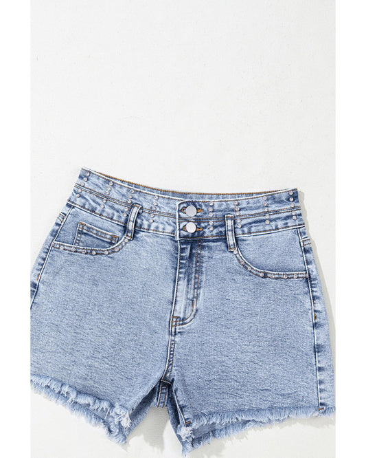 Beau Blue Rhinestone Light Wash Denim Shorts
