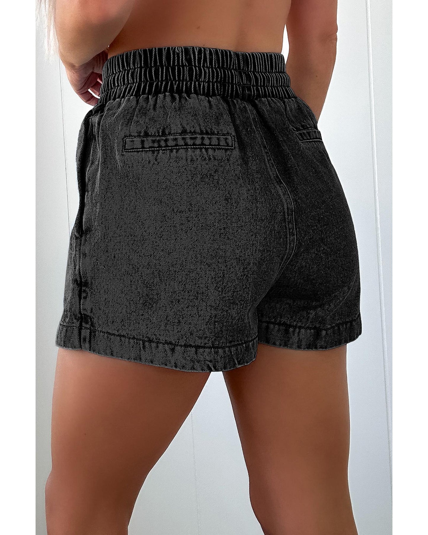 Drawstring High Waist Pocketed Denim Shorts