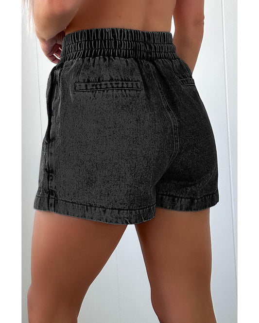 Drawstring High Waist Pocketed Denim Shorts