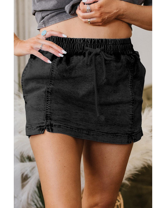 Drawstring High Waist Pocketed Denim Shorts