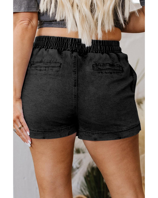 Drawstring High Waist Pocketed Denim Shorts