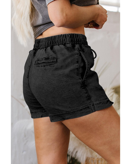 Drawstring High Waist Pocketed Denim Shorts