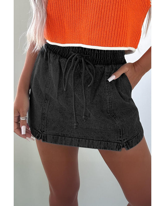 Drawstring High Waist Pocketed Denim Shorts