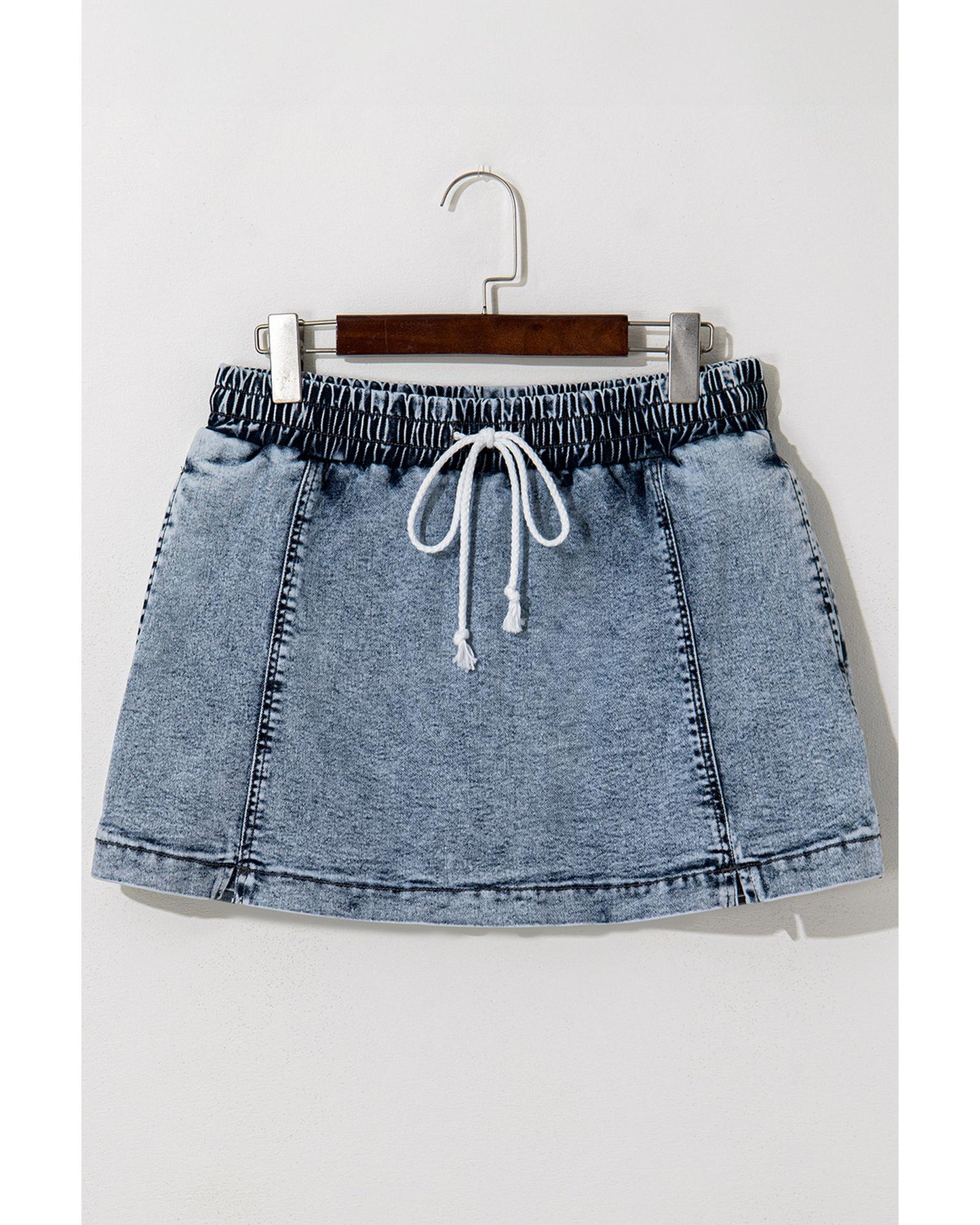 Drawstring High Waist Pocketed Denim Shorts-Skirt