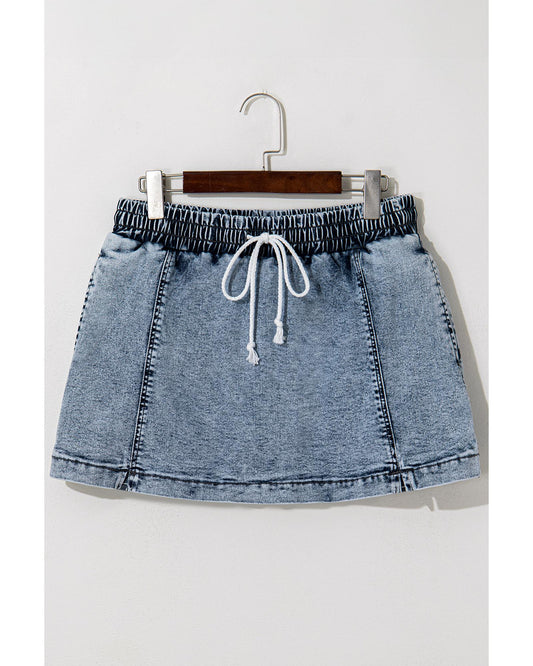 Drawstring High Waist Pocketed Denim Shorts-Skirt
