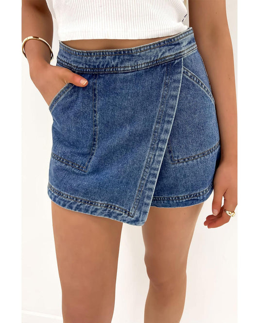 Ashleigh Faux Wrapped Mini Denim Short-Skirt