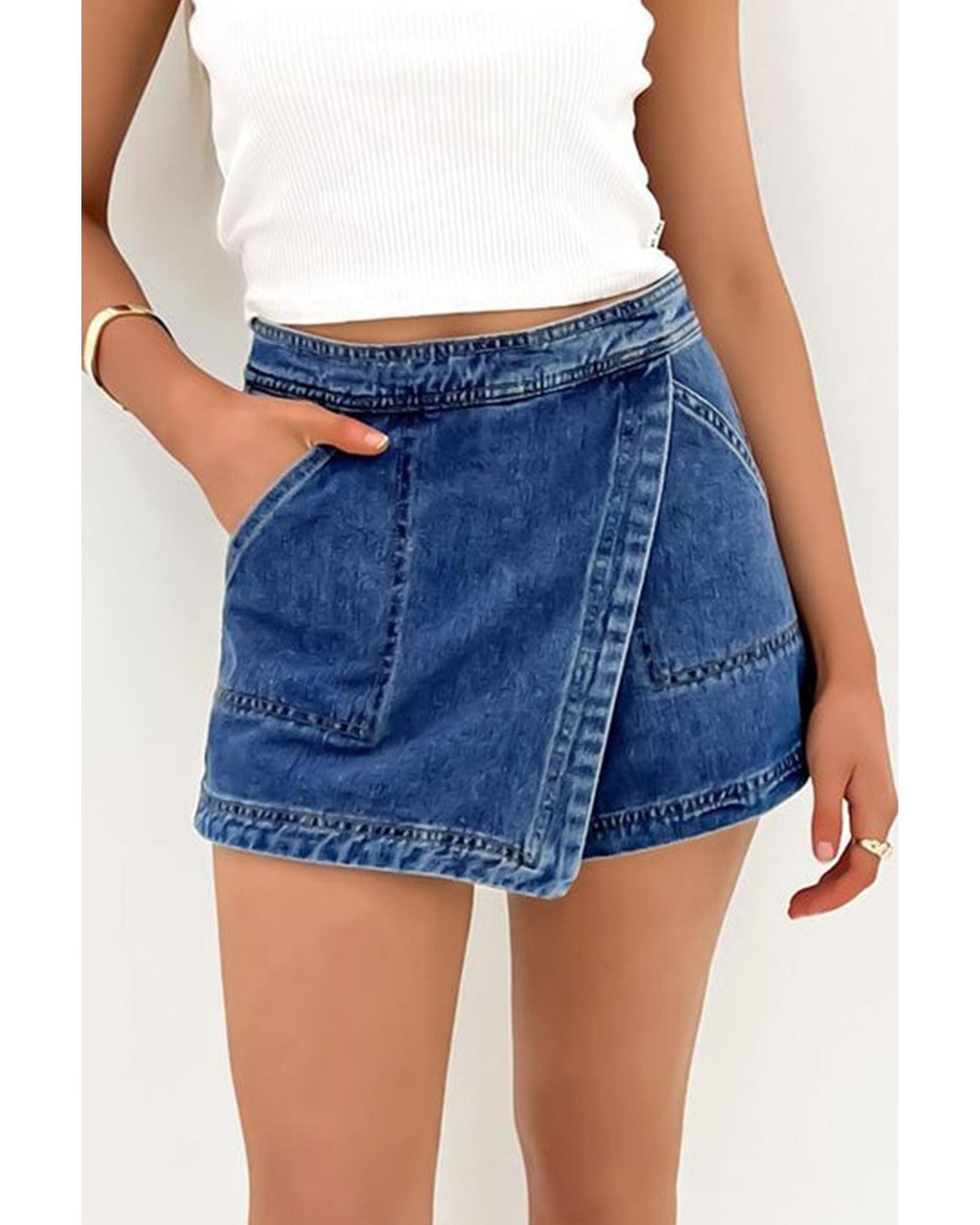 Ashleigh Faux Wrapped Mini Denim Short-Skirt